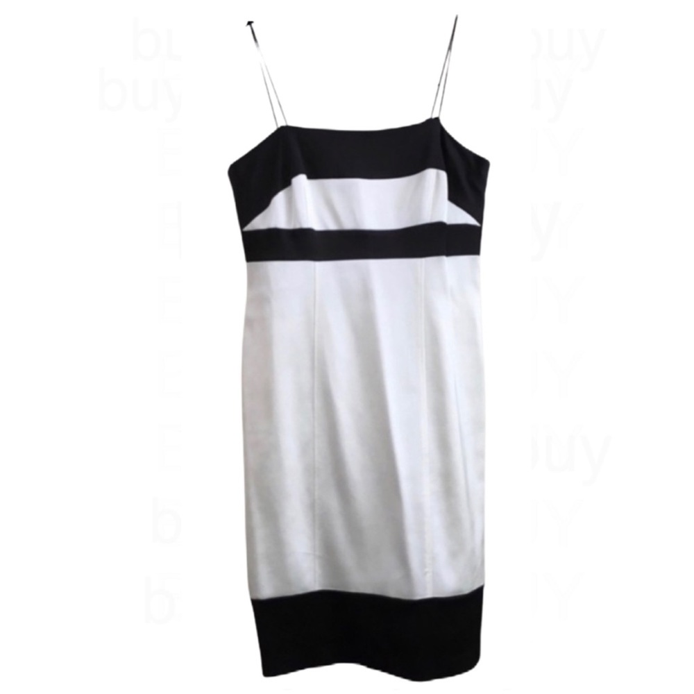 David Meister Classy Black & White Spaghetti Strap Lined Cocktail Party Dress 8P